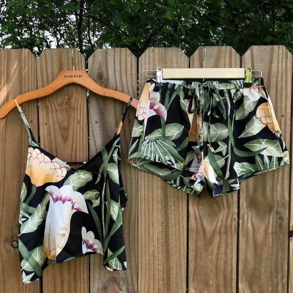 Silk floral crop top matching set
